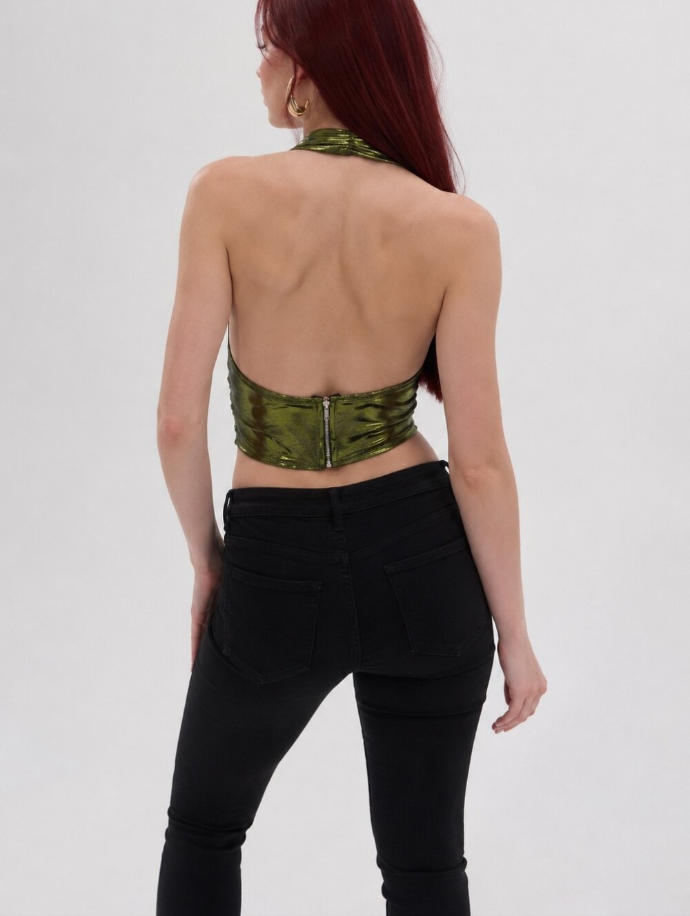 AKIRA Taylor Metallic Halter Top NWT M Green Plaid Shimmer Y2K Clubwear Party CC - Picture 3 of 13